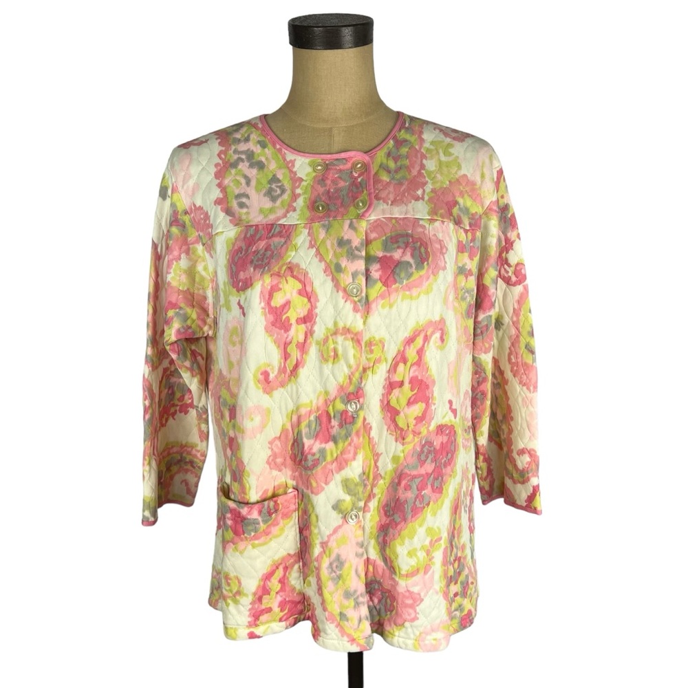 Vintage women’s quilted‎ paisley button up acetate jacket SZ S